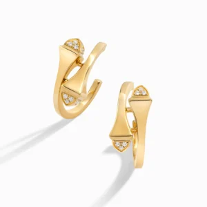 Cleo Gold Open Hoop Earrings with Diamond Pyramids